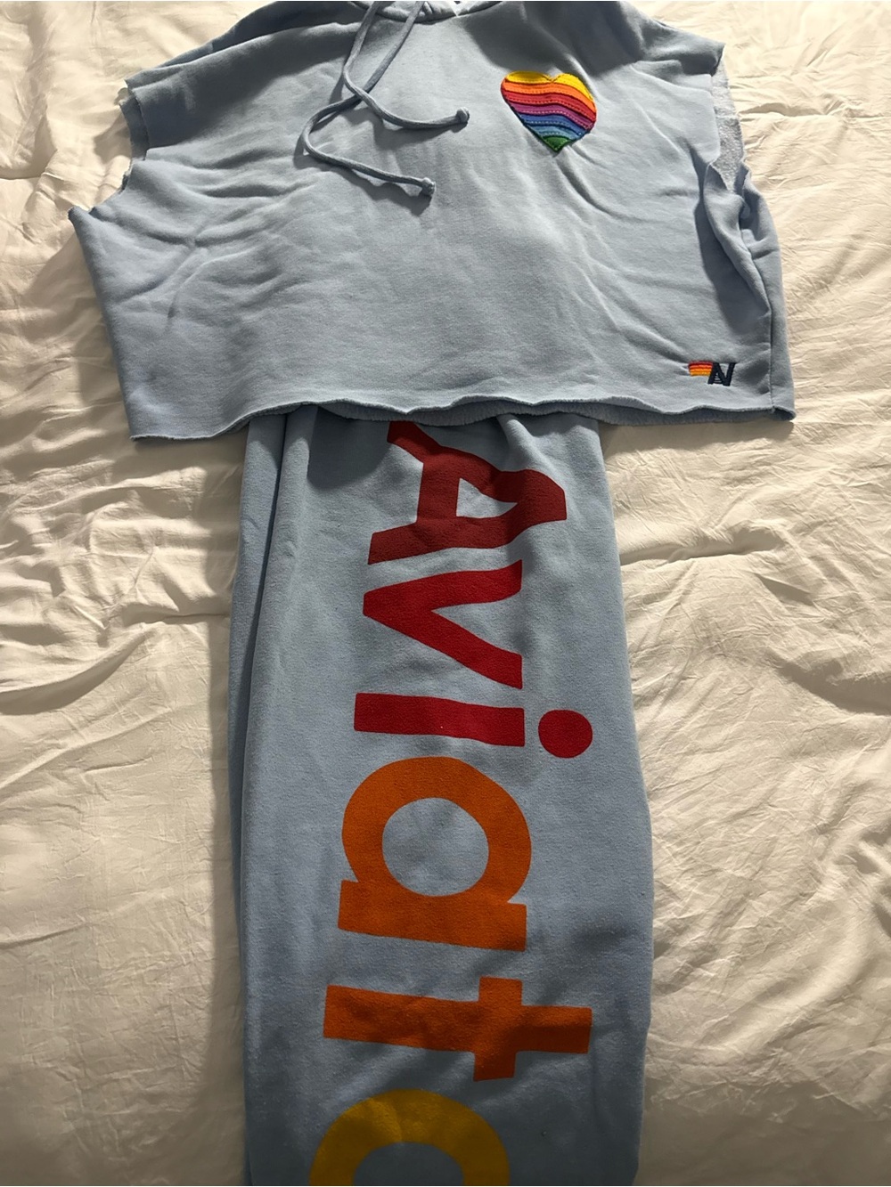 Aviator Nation Light Blue Rainbow Heart Track Joggers